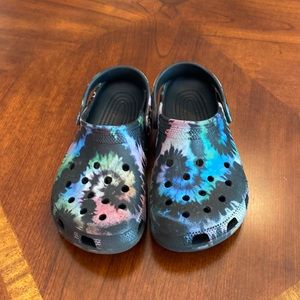 Tie dyed black kids Crocs for girls or boys